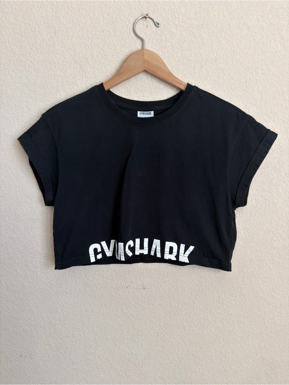 Gymshark Fraction Crop Top Medium Black Cotton Boxy Logo Workout Athleisure Tee - Picture 2 of 14